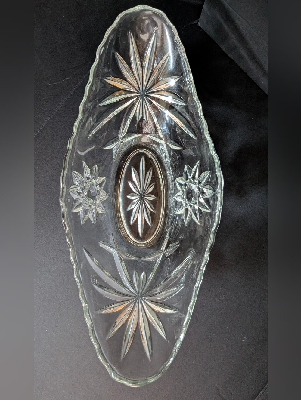 VTG MCM Anchor Hocking Clear Glass Relish Dish Prescut Star Of David EAPC 9.5"